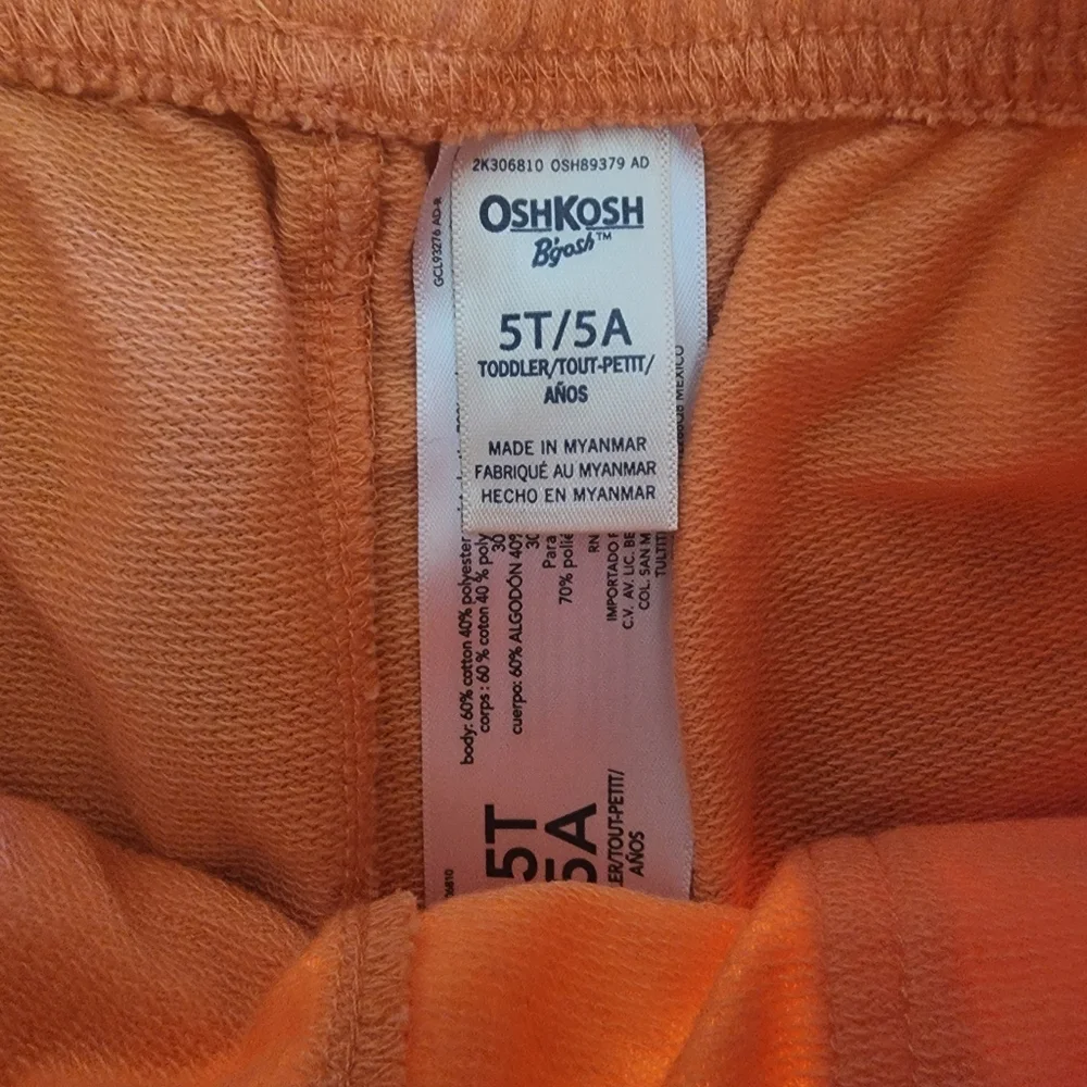Sz 5T Oshkosh orange pull on terry knit shorts